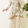 Patterned Belted Tunic Set Green
