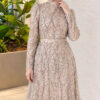 Embroidered Patterned Formal Dress Beige - الصورة 2