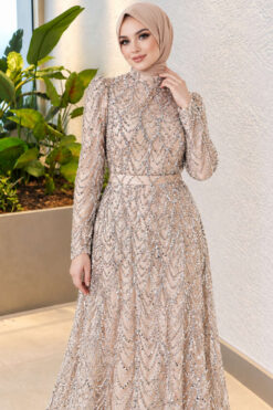 Alternative view of Embroidered Patterned Formal Dress Beige