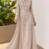Embroidered Patterned Formal Dress Beige - الصورة 3