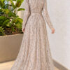 Embroidered Patterned Formal Dress Beige - الصورة 4