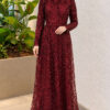Embroidered Patterned Formal Dress Burgundy – Bild 3
