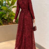 Embroidered Patterned Formal Dress Burgundy – Bild 4