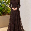 Embroidered Patterned Formal Dress Brown