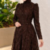 Embroidered Patterned Formal Dress Brown - Image 2