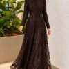 Embroidered Patterned Formal Dress Brown - Image 3