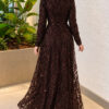 Embroidered Patterned Formal Dress Brown - Image 4