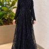 Embroidered Patterned Formal Dress Navy Blue