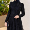 Embroidered Patterned Formal Dress Navy Blue – Image 2