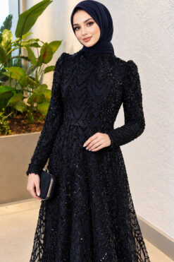 Alternative view of Embroidered Patterned Formal Dress Navy Blue