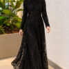 Embroidered Patterned Formal Dress Black