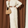 Patterned Knitted Hair Cable Dress Beige