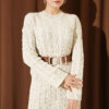 Patterned Knitted Hair Cable Dress Beige - Image 2