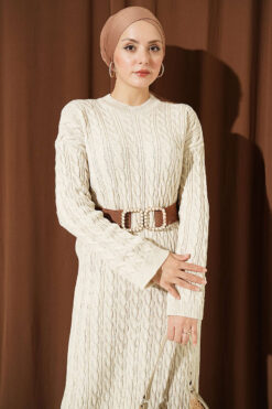 Alternative view of Patterned Knitted Hair Cable Dress Beige
