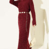 Patterned Knitted Hair Cable Dress Burgundy