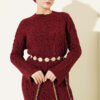 Patterned Knitted Hair Cable Dress Burgundy - immagine 2
