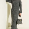 Patterned Knitted Hair Cable Dress Smoke