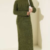 Patterned Knitted Hair Cable Dress Khaki