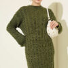 Patterned Knitted Hair Cable Dress Khaki - Imagen 2