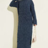 Patterned Knitted Hair Cable Dress Indigo