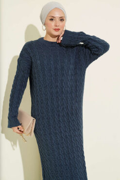 Alternative view of Patterned Knitted Hair Cable Dress Indigo