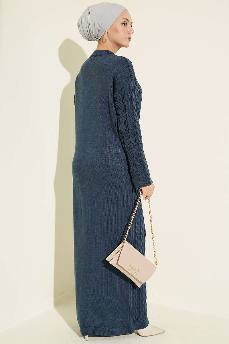 Patterned Knitted Hair Cable Dress Indigo - Imagen 3