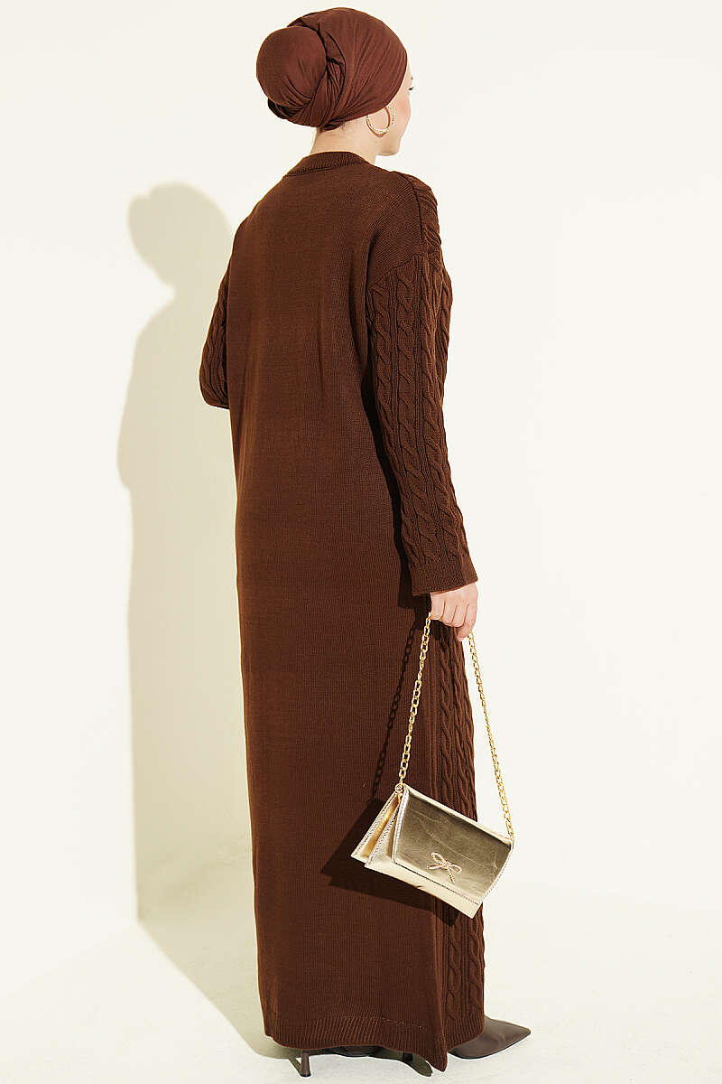 Patterned Knitted Hair Cable Dress Brown - Imagen 3