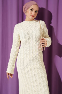 Alternative view of Patterned Knitted Hair Cable Dress Cream