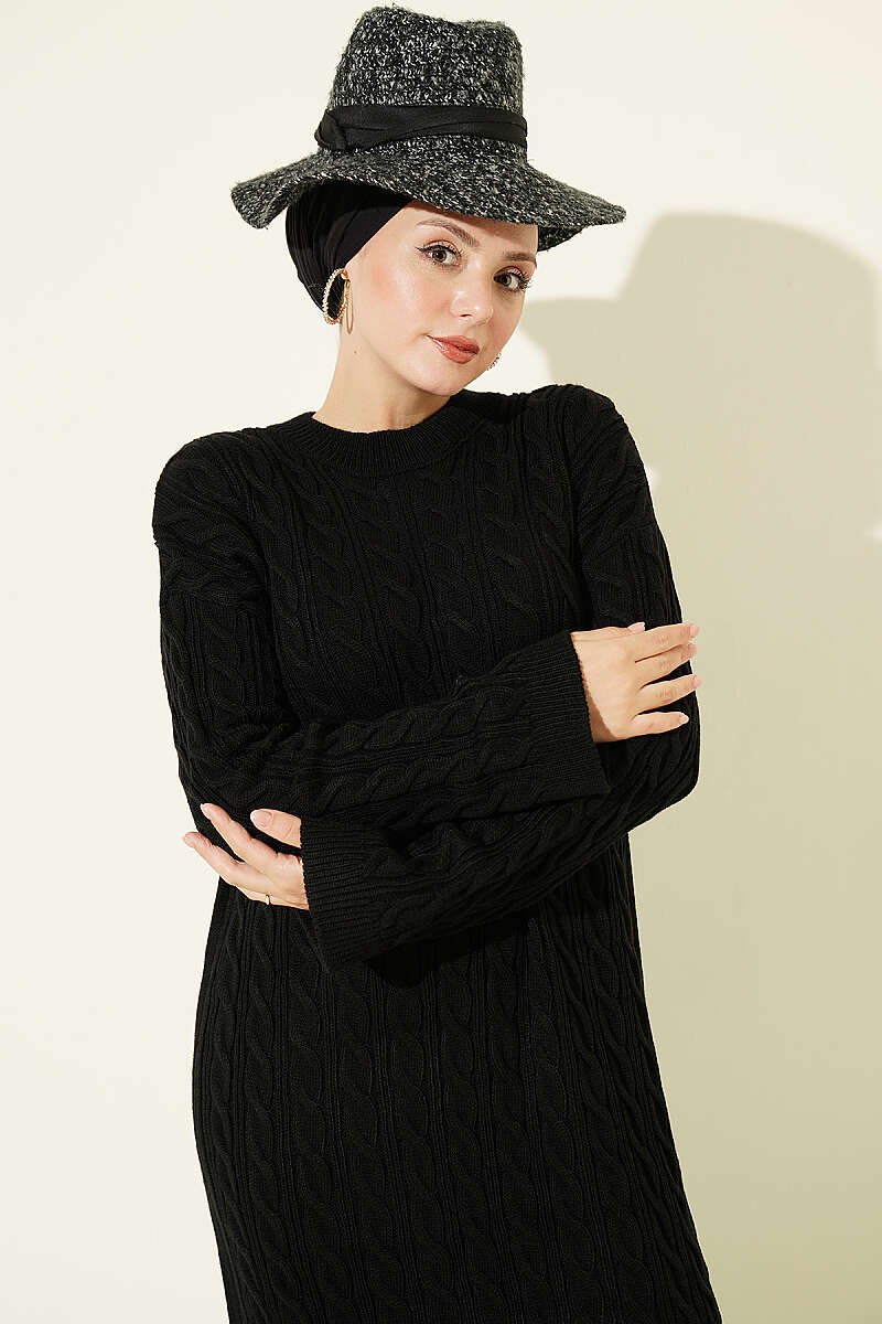 Patterned Knitted Hair Cable Dress Black - Imagen 2