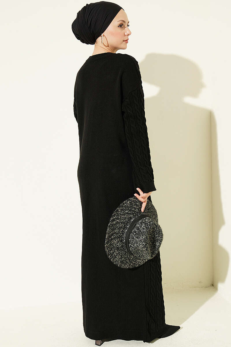 Patterned Knitted Hair Cable Dress Black - Imagen 3