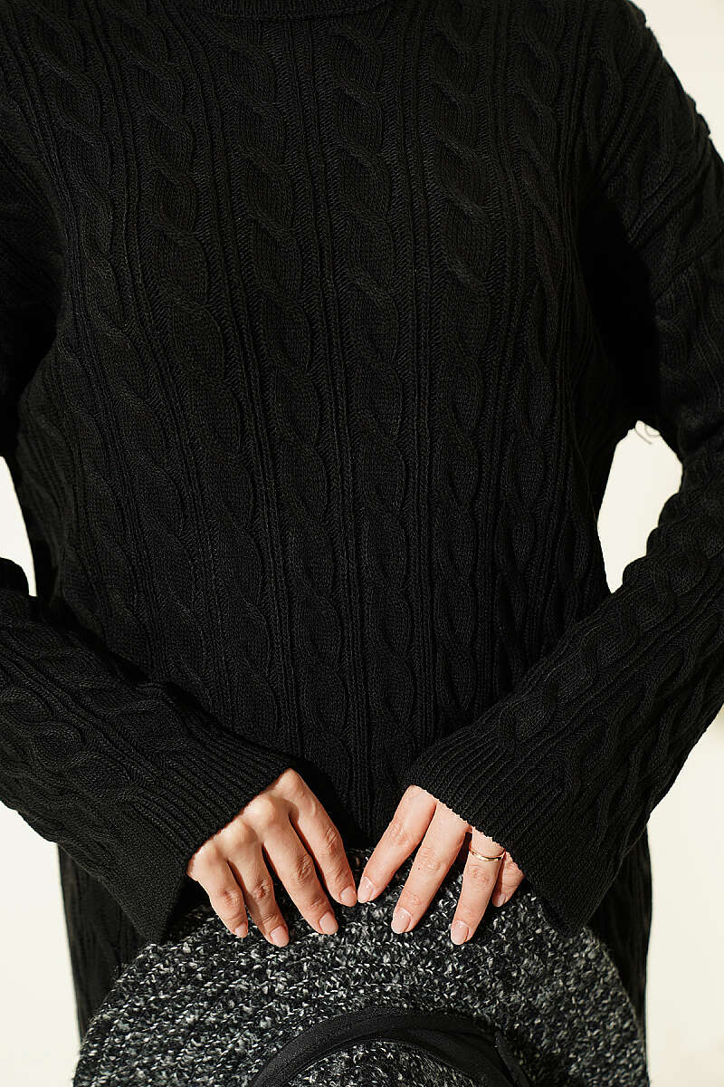 Patterned Knitted Hair Cable Dress Black - Imagen 4