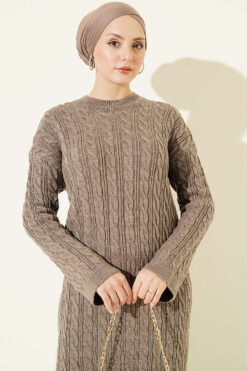 Alternative view of Patterned Knitted Hair Cable Dress Mink