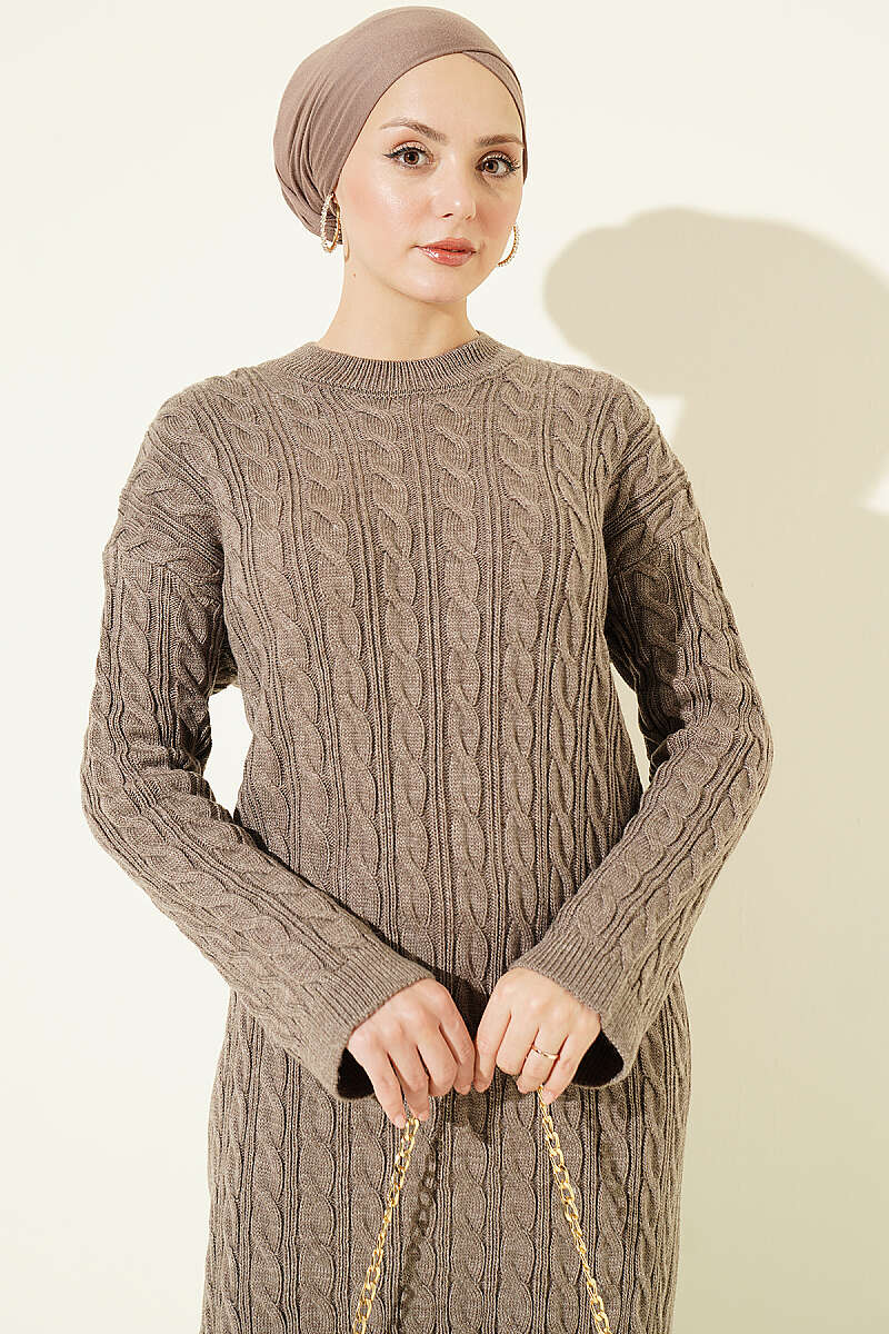 Patterned Knitted Hair Cable Dress Mink – Bild 2