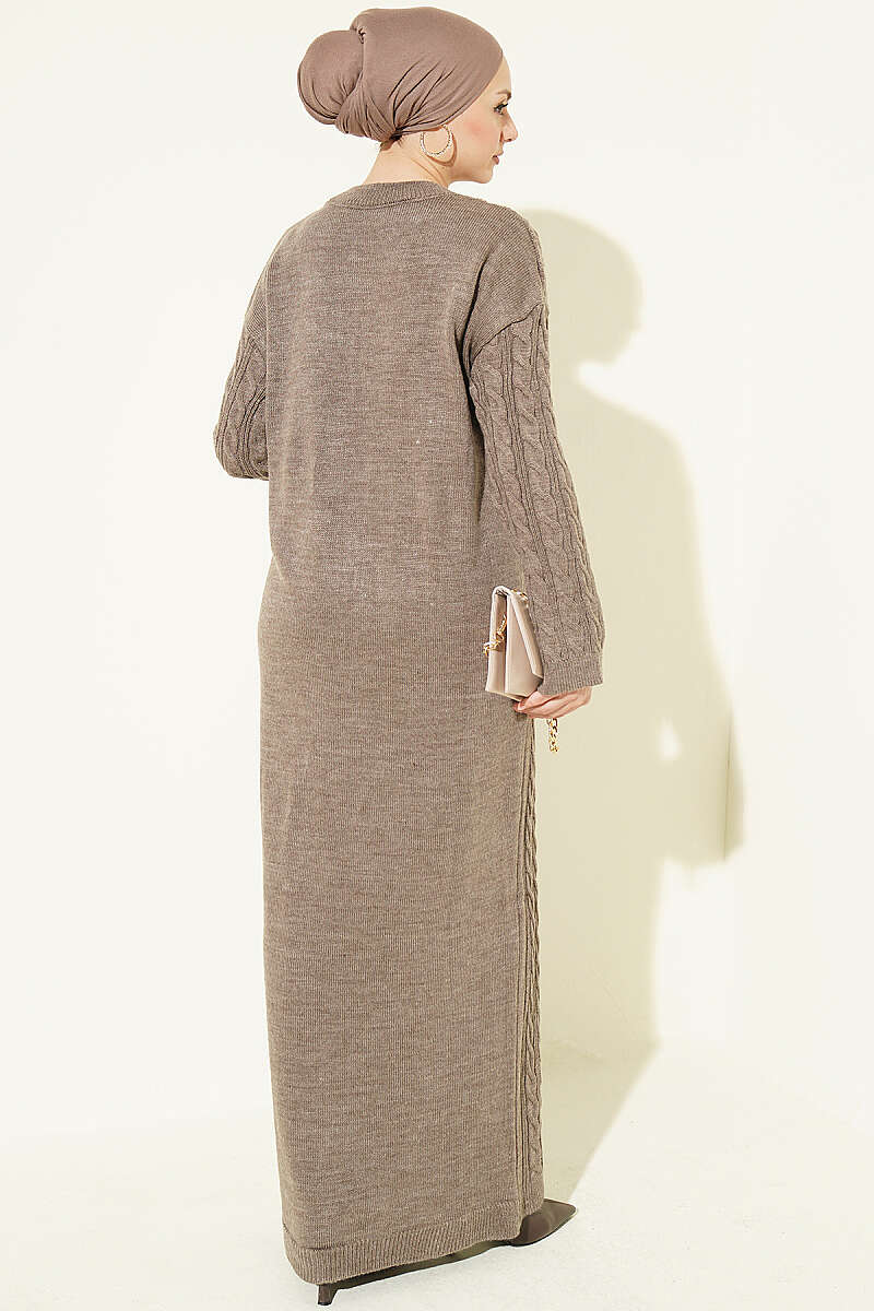 Patterned Knitted Hair Cable Dress Mink – Bild 3