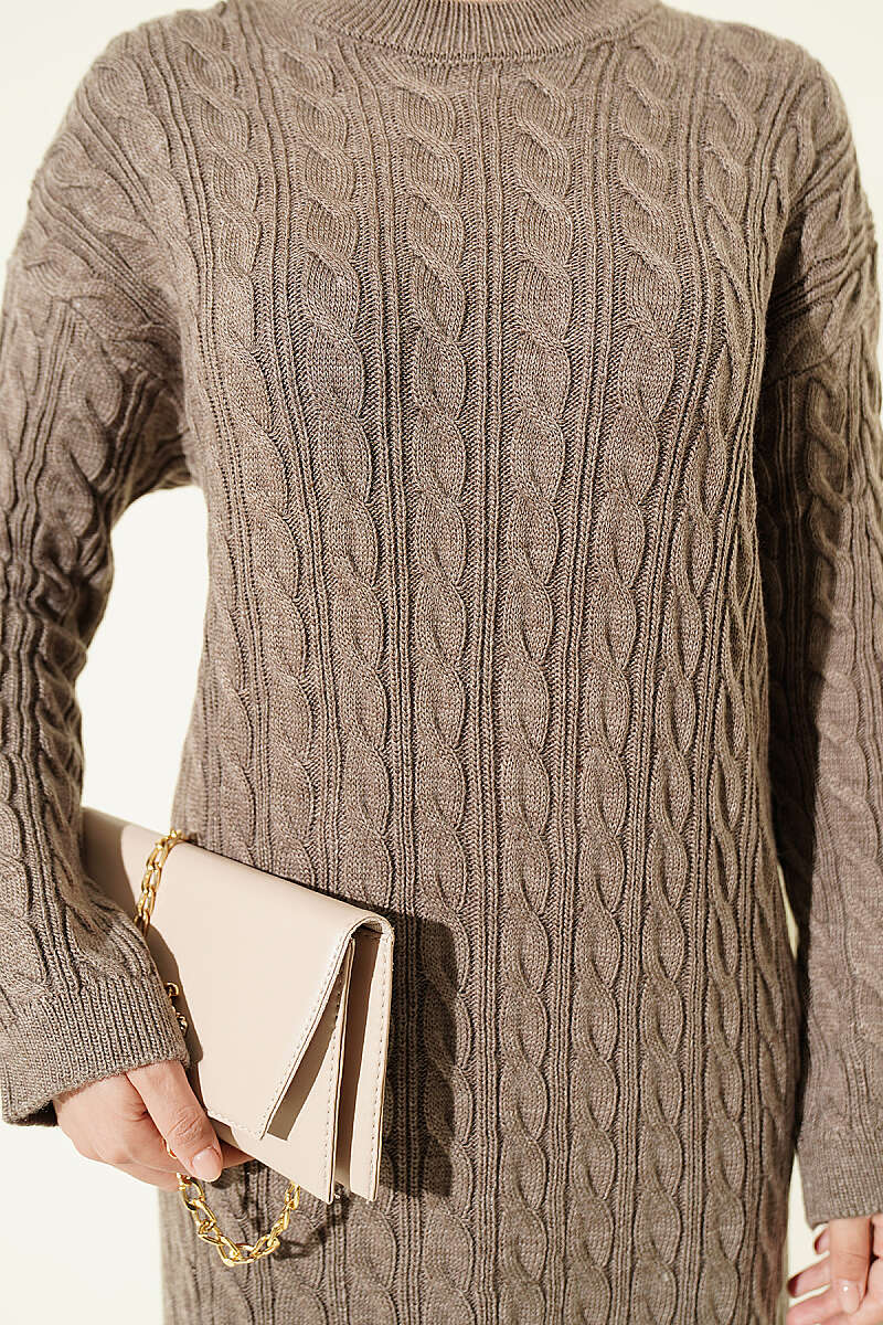 Patterned Knitted Hair Cable Dress Mink – Bild 4