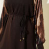 Patterned Satin Sleeved Loisha Two-Piece Set Brown - immagine 4