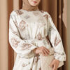 Printed Ruffled Satin Dress Beige - immagine 2