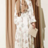 Printed Ruffled Satin Dress Beige - immagine 3