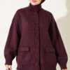 ⁦V-Neck Pocket Knit Cardigan Plum⁩ - الصورة ⁦3⁩