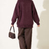 ⁦V-Neck Pocket Knit Cardigan Plum⁩ - الصورة ⁦4⁩