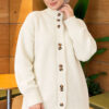 Button-Detail V-Neck Cardigan with Beard Knit Ecru - Image 3