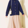 Button-Detail V-Neck Cardigan with Beard Knit Navy Blue - Image 2