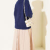 Button-Detail V-Neck Cardigan with Beard Knit Navy Blue - Image 3