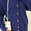 Button-Detail V-Neck Cardigan with Beard Knit Navy Blue - Image 4