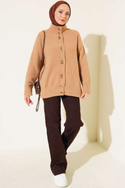 Alternative view of Button-Detail V-Neck Cardigan with Beard Knit Latte
