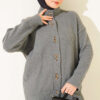 Button-Detail V-Neck Cardigan with Beard Knit Grey