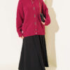 Button-Detail V-Neck Cardigan with Beard Knit Plum – Image 2