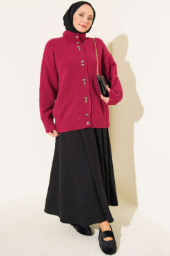 Alternative view of Button-Detail V-Neck Cardigan with Beard Knit Plum