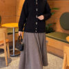 Button-Detail V-Neck Cardigan with Beard Knit Black - الصورة 2
