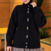 Button-Detail V-Neck Cardigan with Beard Knit Black - الصورة 3